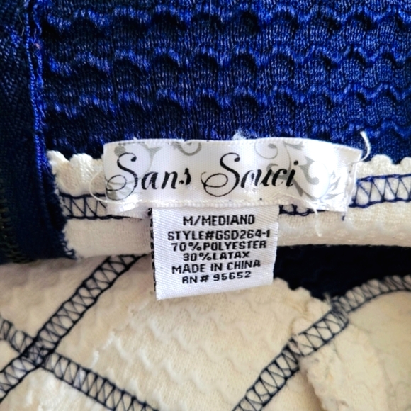 Sans Souci Navy Blue and White Stripe Strapless Cocktail Dress (M) - Picture 3 of 4